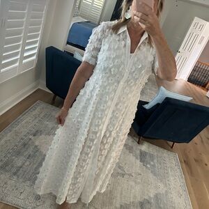 Anthropologie White Floral Maxi Dress